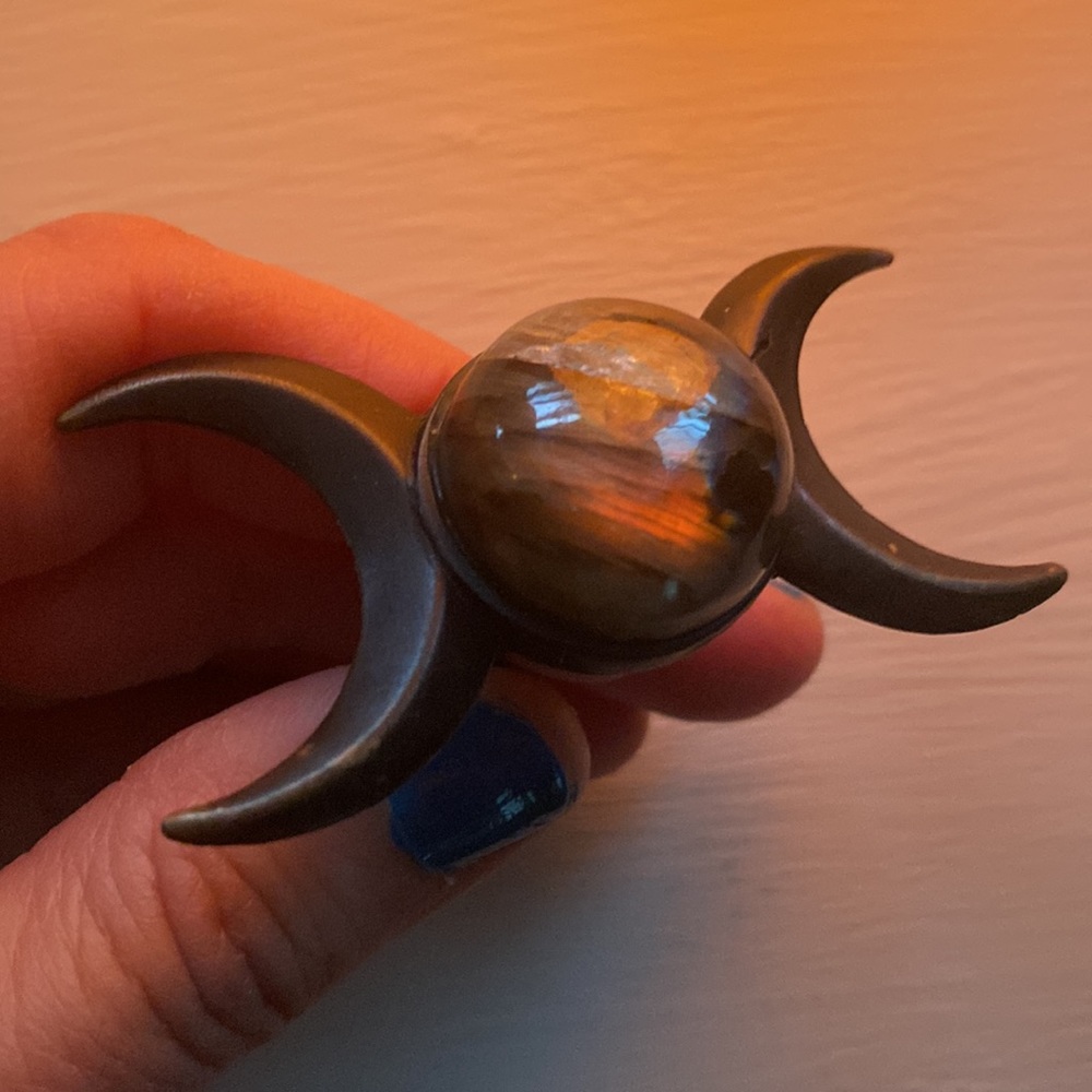 Stunning labradorite triple goddess ring adjustable handcrafted